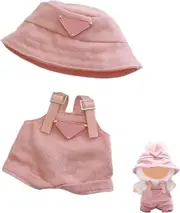 Clothes for Labubu(NO Doll), Hat & Overalls Set for 17cm Labubu Accessories Suit, Cute Clothes for Labubu Dress up Unique Style (Light Pink)
