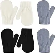 [hongmo] 3 Pairs of Children's Winter Gloves, Thermal Stretch Finger Gloves, Children, Soft Full Finger Knitted Gloves, Mittens for Boys Girls Aged 1-5 (Black, White, Grey), multicoloured, Einheitsgröße