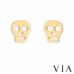 【VIA】白鋼耳釘 白鋼耳環 骷髏頭耳環/個性系列 愛心眼眶骷髏頭造型白鋼耳釘(金色)