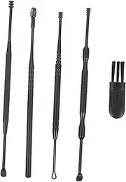 1Set Stainless Steel Ear Wax Remover Ear Cleaning Tools for Home Portable and Durable Ear Picks for Adults and Smooth and Safe Design Black Color