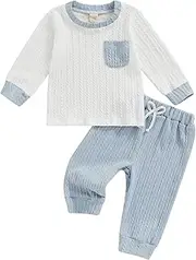 [Geagodelia] Toddler Baby Boy Raised Twist Pattern Long Sleeve Pullover Top Outfit Clothes Jumper Sweatshirt Pants Set