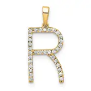 14K Yellow Gold Real Diamond Letter R Initial Pendant