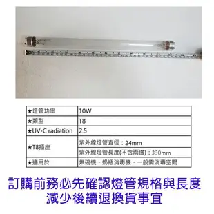 紫外線10W /15W殺菌燈管（烘碗機專用）