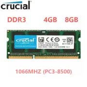 Crucial DDR3 4GB 8GB 1066MHZ PC3-8500 1.5V Laptop SODIMM Memory RAM 204 Pins