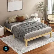 ALFORDSON Double Bed Frame Wooden Bed Base with Timber Slats, Solid Pine Wood Bed Foundation Mattress Base Platform with Storage Space, Bedroom Furniture (Pramod Series Oak)
