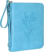 [G JGOO] Bible Cover Case for Women, Leather Bible Case for Girl, Bible Bag with Handle, Detachable Wristlet Strap, Bible Carrying Case, Blue Bible Book Cover, Christian Gift for Lady, 10.5 x 7.8 x 2.1 inch