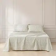 [Lush Decor] Zara Floral Block Cotton Sheet Set 4 Piece Set King Oatmeal - Tan Sheets - King Bed Sheets - Floral Sheet Sets - Vintage Coquette Decor