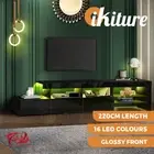 Oikiture TV Stand Cabinet LED Entertainment Unit Gloss Wooden 3 Drawers Black