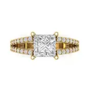 14K Yellow Gold Accents Promise Ring, 2.48 ct Princess Cut Simulated Diamond