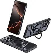 Jarttarn Magnetic Case Compatible with iPhone 16 Pro Max, 360 Degree Rotating Bracket and Built in Magnetic, Metal Frameless Heat Dissipation Shell, Support Wireless Charging (Black)