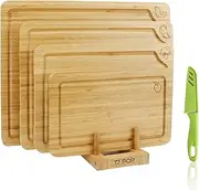Bamboo Chopping Board Set of 4, Cutting Boards with Food Symbols for Kitchen, Charcuterie Board for Meat, Vegetables, Fruits, Cheese