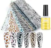 10 Styles Animal Prints Pattern Transfer Foil Sheet Set with Star Glue Nail Art Sticker Beauties Factory Kit Leopard Zebra Snake Peacock
