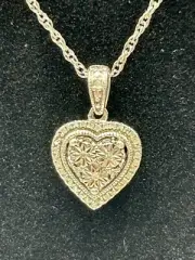 925 Silver Genuine Diamonds Heart Drop Necklace 18" Chain New 1/10 TDW Diamond