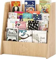 HONEY JOY 4-Tier Kids Wooden Bookshelf, Front Facing Children Display Bookcase with Deep Compartments, Magazine Storage Rack for Kids Bedroom, Playroom, Nursery, Classroom, Kindergarten, Natural