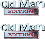 2pcs Metal Old Man Edition Emblem 3D Badge Fit for Universal Car Truck SUV Side Rear Front Hood Trunk Door Decal Sticker (Silver Red)