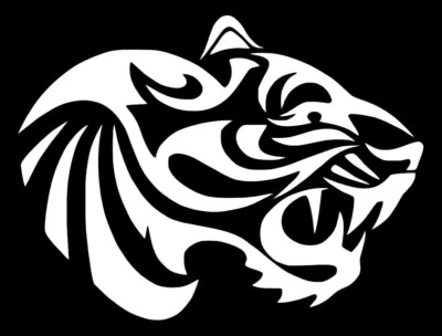 Tribal Tiger Head Silhouette Two 5" White Vinyl Decal Car Window Laptop Notebook