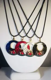 Peacock Pendant on 18"- 20" black cord, Stefano Vintage Cloisonne, Gold Plated