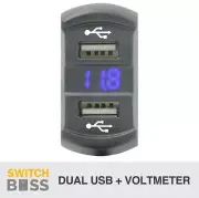 Dual USB Car Charger Voltmeter 4.2A BLUE Voltage 12-24V 4x4 Boat Caravan Marine
