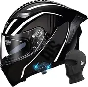 Bluetooth Motorcycle Helmet Motorcycle Full Face Helmet with Dual Visor Built-in Mp3 Integration for Adults Men Women Motocross Chopper Cruiser DOT/ECE Approved