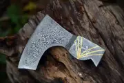 Custom HandForged Damascus Axe Blades incredibly beautiful blade grain Wsheath