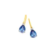 9ct Gold Created Ceylon Sapphire & Diamond Pear Shape Hook Earrings in Blue