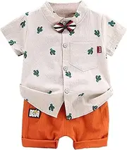 [Generic] 3 Month Pants Boys Infant Clothes SetSolid Color ShortsClothes Set Home Baby Outfit Khaki