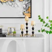 Talia Black And Gold Candlestick Taper Candle Holders - Set of 3