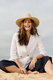 Linen 3/4 Sleeve Blazer--NBIRD-116