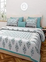 Traditional Jaipur Cotton Printed Bedsheet Sanganeri Jaipuri Bedcover Bedspread 86 x 94 Inches with 2 Pillow Covers