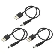 2 Pcs USB to DC Power Cable 0.5 M USB to DC 5.5mm x 2.5mm Power Cord Black