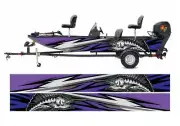 Purple, Blue & Black Marlin Fish Modern Lines Graphic Vinyl Boat Wrap Pontoon