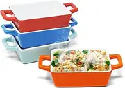 Joeji's Kitchen Set of 4 Mini Rectangle Ceramic Baking Dish | Ideal for Oven Dish, Lasagne Dish, Small Casserole Dish | Small Baking Dish in Blue, Light Blue/Greenish, Red, Orange