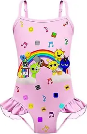 [COSEFUMO] Girl Kids Music Game One Piece Swimwear Bathing Suit Cartoon Swimsuit Beach 5-12 Years