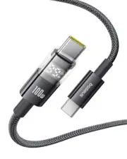 FastCharge 100W USB C Cable with LED Display, 6.6ft Nylon Braided Design