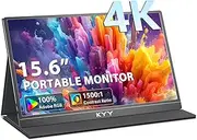 KYY 4K Portable Monitor 15.6'' 3840x2160 UHD USB-C Screen, 100% Adobe RGB, 400cd/㎡, IPS Computer Gaming Display HDR Travel Monitor w/Speakers & Smart Cover for Laptop Xbox PS5 Switch PC Phone