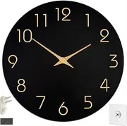 AIJOY 12 Inch Silent Non-Ticking Wall Clock - Battery Operated Modern Round Wooden Clock with Cushioned EVA Leveling Pads, Large Easy Read Numerals for Living Room Bedroom Kitchen Office Home Decor