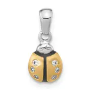 Ss/Gold Plated Sterling Silver Rh-Plate Gold-Plated Cz Enameled Brushed Lady Bug Pendant