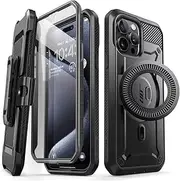 SUPCASE Unicorn Beetle Pro Mag Case for iPhone 15 Pro Max 6.7", [Military Drop Protection] Rugged Case with Built-in Screen Protector & Kickstand & Holster Compatible with MagSafe (Black)