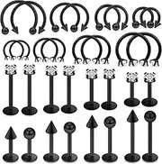 [Vsnnsns] 16G Lip Rings Stainless Steel Opal Horseshoe Labret Monroe Lip Rings Nail Cartilage Tragus Helix Earrings Studs Septum Ring Medusa Piercing Jewelry Retainer 8mm 26PCS