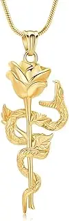 DOTUIARG Rose Flower Urn Necklace for Ashes Stainless Steel Snake Cremation Jewelry Keepsake for Women Men Memorial Pendant Ash Holder