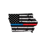 Distressed Thin Blue Red Line Iowa State Shaped Subdued US Flag Sticker