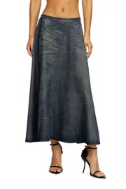 [Diesel] Diesel - Full skirt in fluid dirt-effect denim - Skirts - Woman - Blue 25 Blue