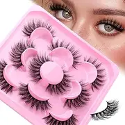False Eyelashes Natural Look Black Cat Eye Lashes Comfortable Fake Lashes with Thin Band Wear, Pack 5 Pairs, LZE25 FADLASH