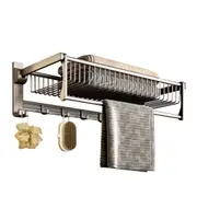 SOGA 50cm Wall-Mounted Double Pole Towel Holder Bathroom Organiser Rail Hanger with Hooks