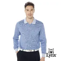 在飛比找momo購物網優惠-【Lynx Golf】男款歐洲進口布料純棉絲光藍白紋路緹花胸