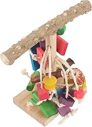 POPETPOP Natural Wood Bird Perch Stand for Cockatiel Multi Functional Training Perch Rack Chic Design for Bird Cage Decor for Exercise and Playtime
