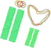 [WRITWAA] 80s Neon Necklace Bracelets Set Fishnet Gloves Leg Sleeves Complete 80s Party Dress Accessories for Women Neon Bead Necklace Size: One Size Fits