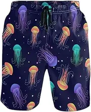 [GuoChe] Men's Novelty Beach Shorts Colorful Jellyfish Coastal Quick Dry Beachwear Holiday Beach Short Casual Board Shorts