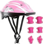 Kids Helmet and Pads Set 7Pcs/Set Cartoon Stylish Kids Helmet with Chin Strap Adjustable Protective Gear for Bike Skates Scooter and Pads