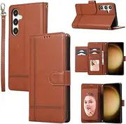 [YocoverTech] for Samsung A25 5G Case,for Galaxy A25 5G Wallet Case[5 Card Slots+a Pocket+Mirror] PU Leather Folio Flip Magnetic Cover-Brown